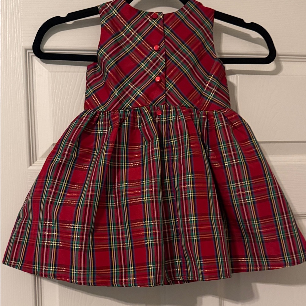 Toddler Girl’s Red Plaid Dress with Gold Bow - Picture 4 of 5